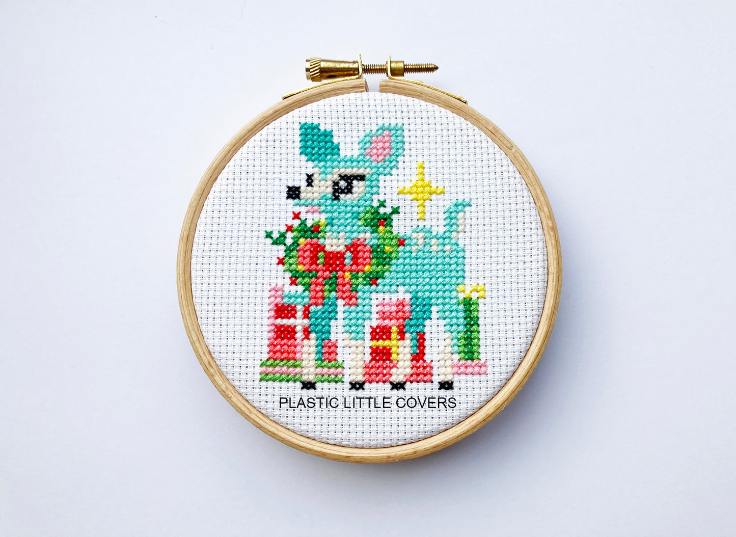SECONDS SALE Cross Stitch Kit - Choose Pink Santa, Christmas Kitten or Festive Deer