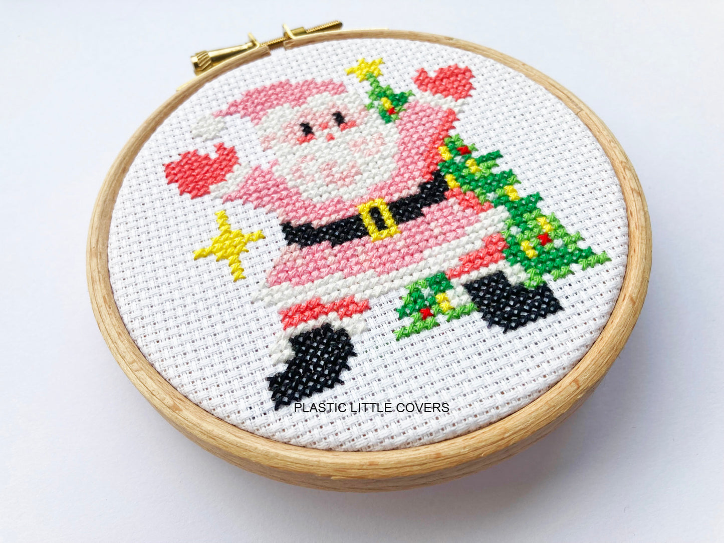 SECONDS SALE Cross Stitch Kit - Choose Pink Santa, Christmas Kitten or Festive Deer