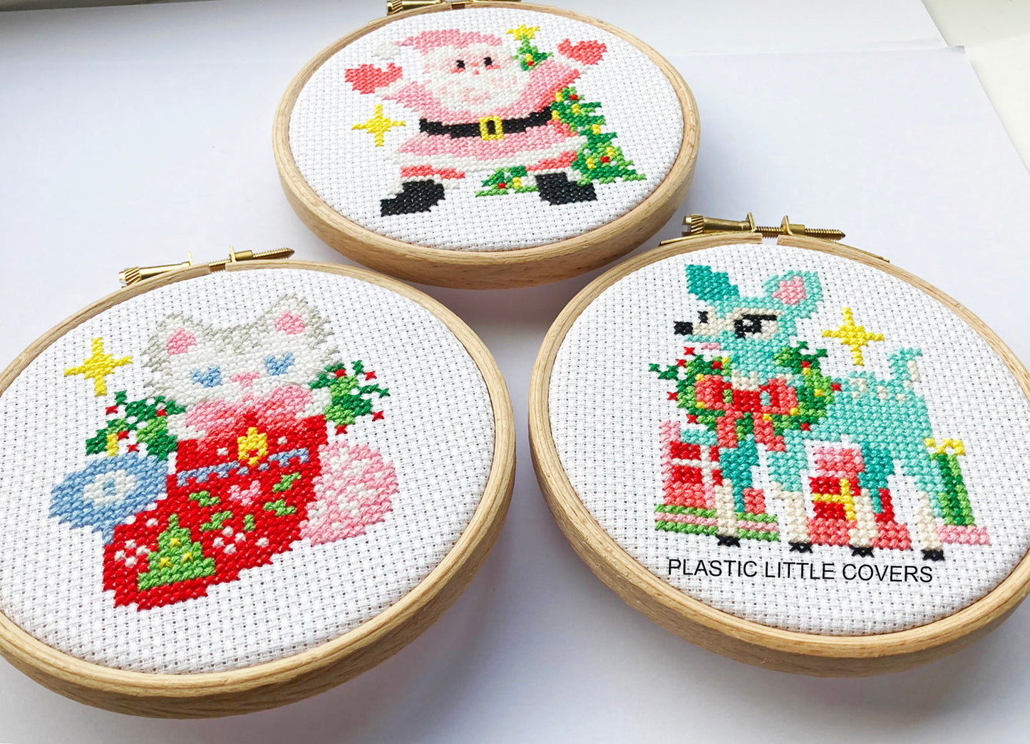 Cross Stitch Kit - Choose Pink Santa, Christmas Kitten or Festive Deer