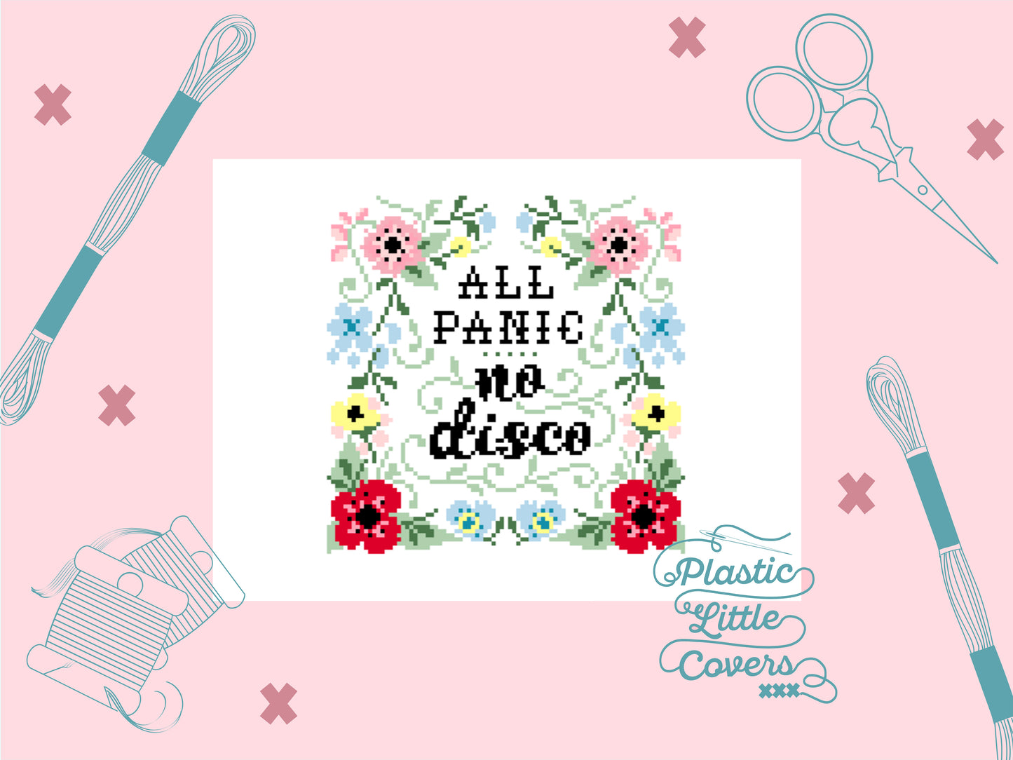 All Panic, No Disco - Cross Stitch Pattern PDF.