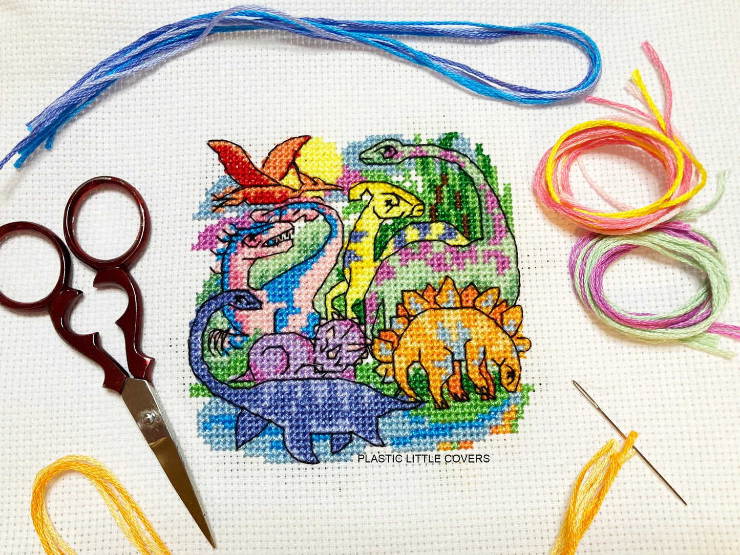 SECONDS SALE Cross Stitch Kit - Dinosaur Troupe