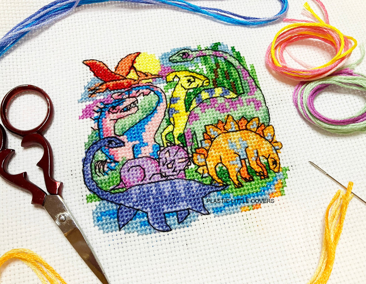 SECONDS SALE Cross Stitch Kit - Dinosaur Troupe