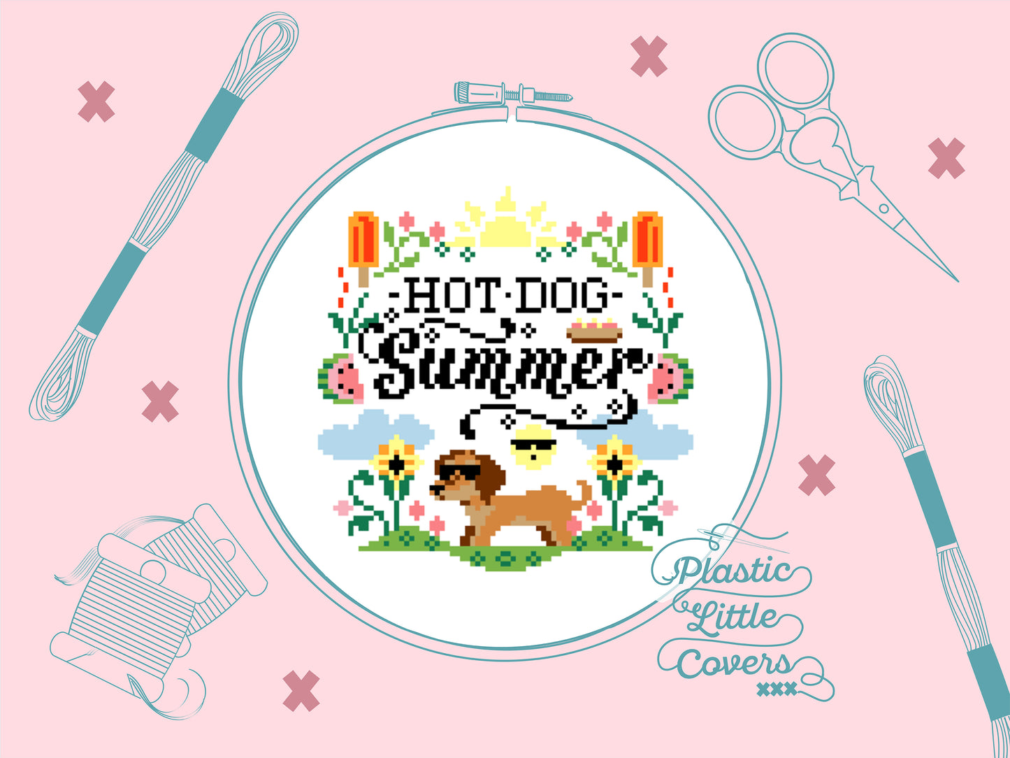 Hot Dog Summer - Cross Stitch Pattern PDF.