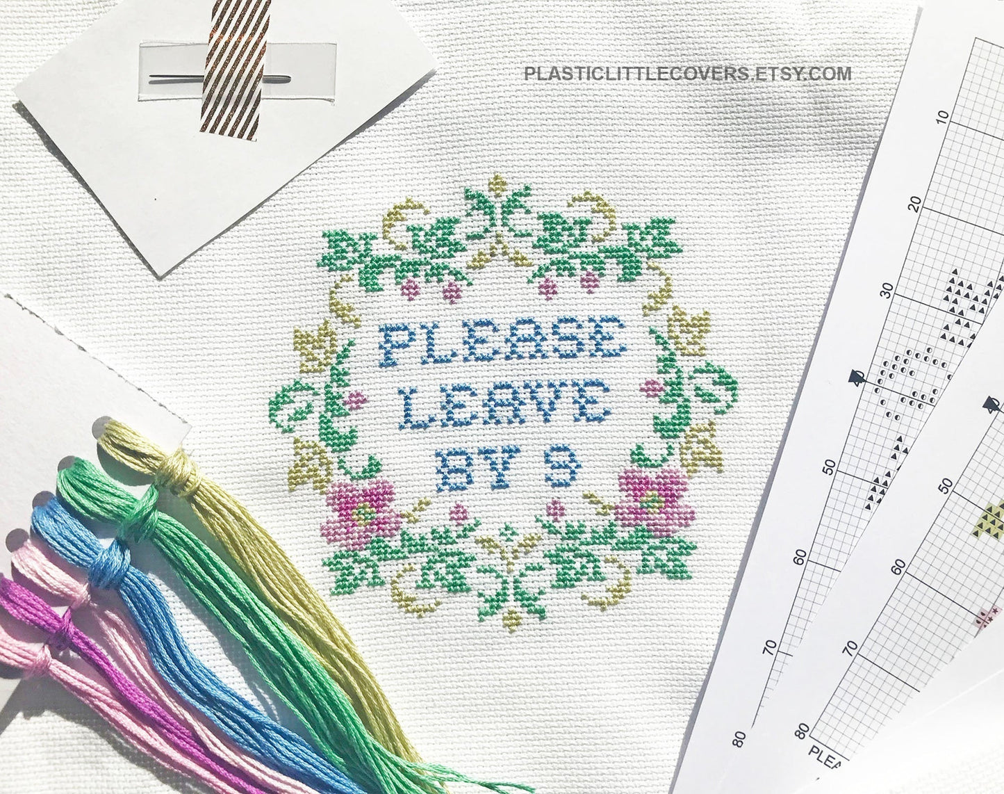 SECONDS SALE Cross Stitch Kit - Please Leave By 9.