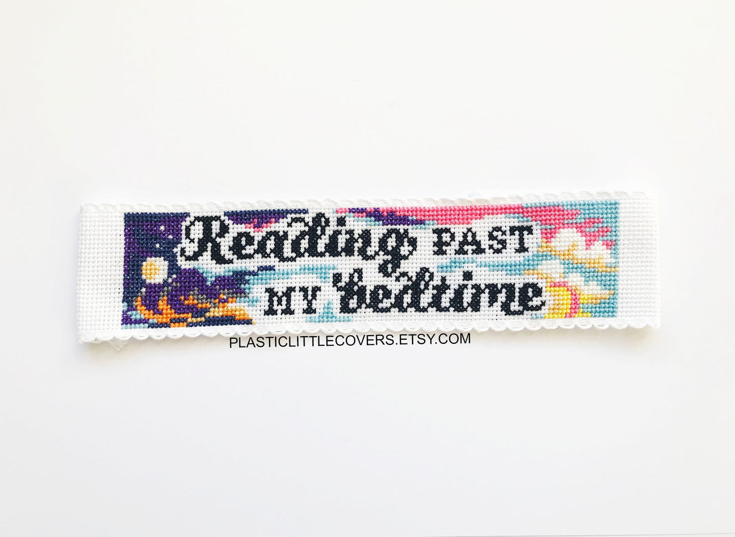 SECONDS SALE Cross Stitch Bookmark Kit - Reading Past My Bedtime.