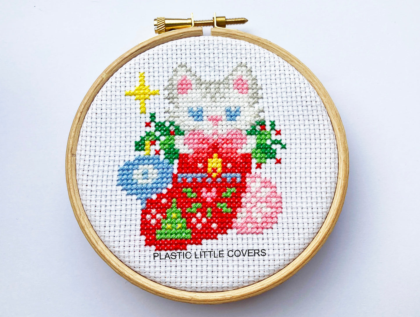 SECONDS SALE Cross Stitch Kit - Choose Pink Santa, Christmas Kitten or Festive Deer