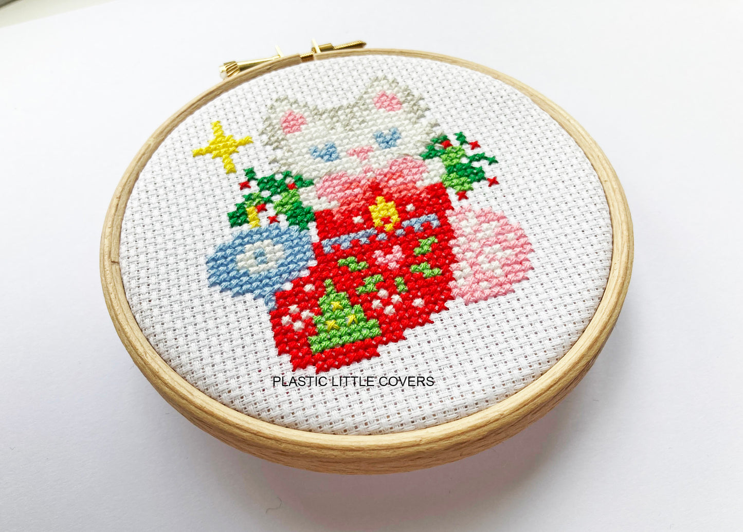 SECONDS SALE Cross Stitch Kit - Choose Pink Santa, Christmas Kitten or Festive Deer