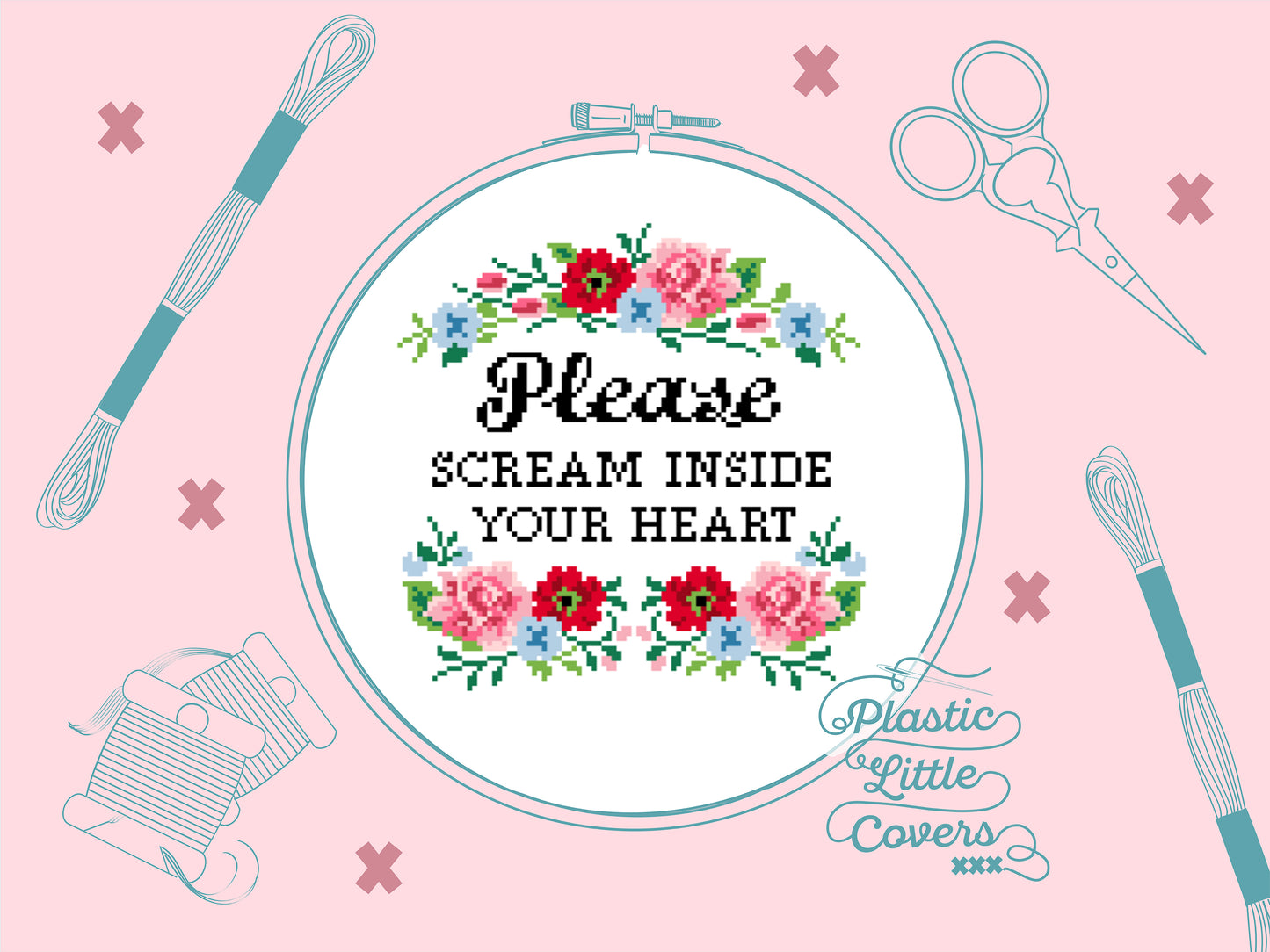 Please Scream Inside Your Heart - Cross Stitch Pattern PDF.