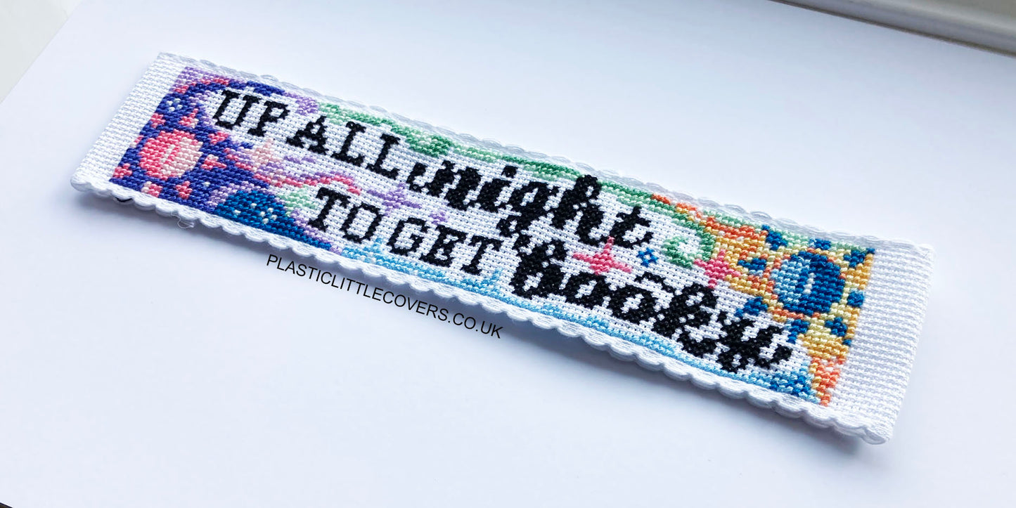 Up All Night To Get Booky - Bookmark Cross Stitch Pattern PDF.