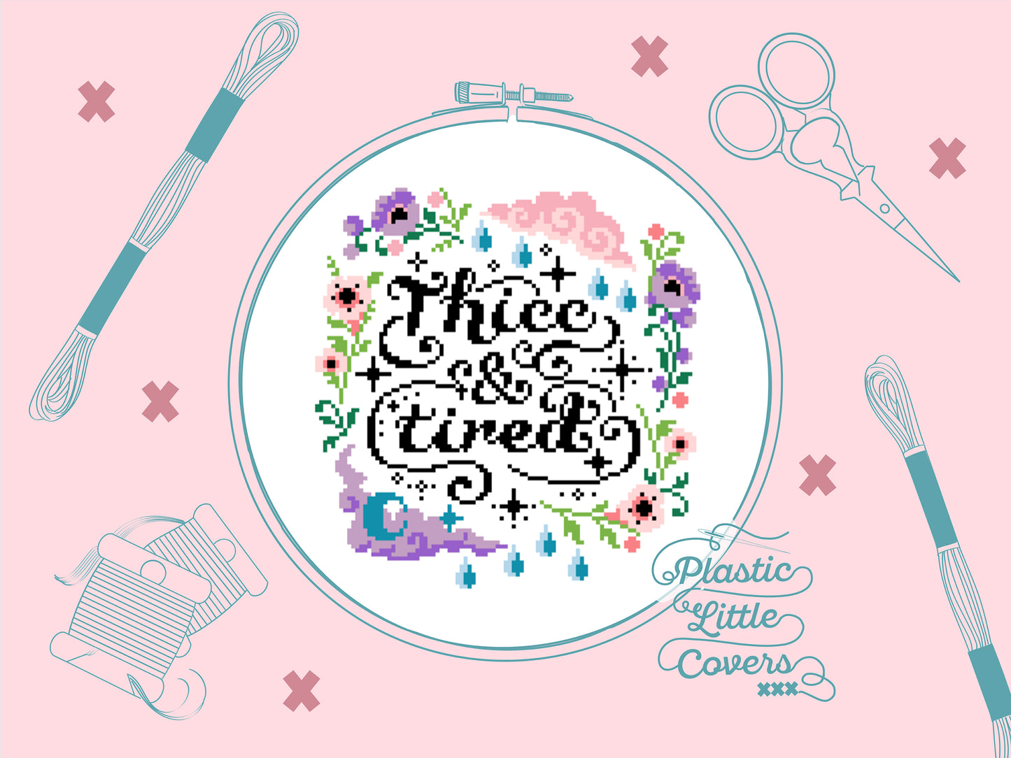 Thicc & Tired - Cross Stitch Pattern PDF.