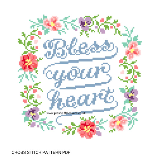 Bless Your Heart - Cross Stitch Pattern PDF.