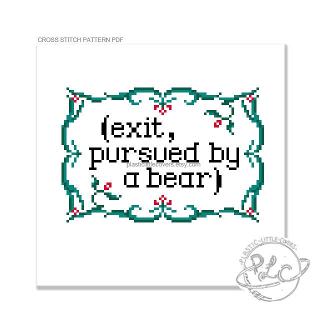 Exit, Pursued By a Bear - Cross Stitch Pattern PDF.