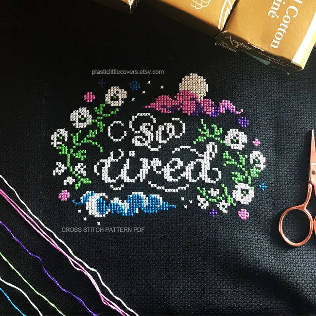So Tired - Cross Stitch Pattern PDF.
