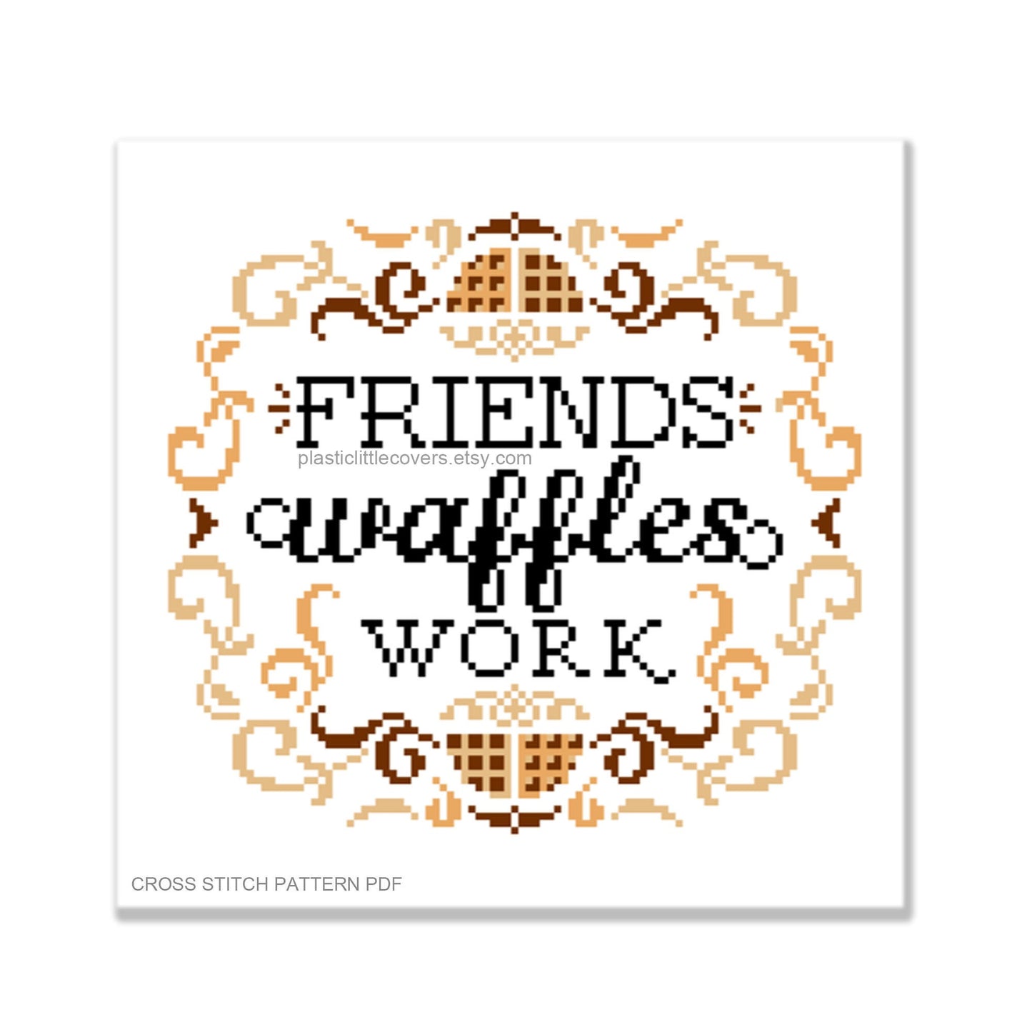 Friends, Waffles, Work - Cross Stitch Pattern PDF.
