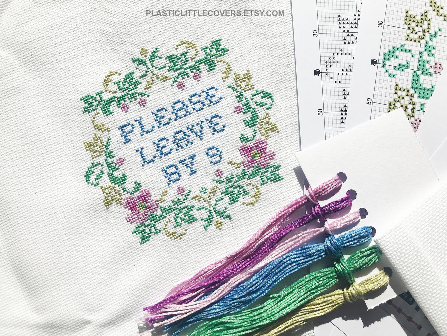 Cross Stitch Kit - Please Leave By 9.