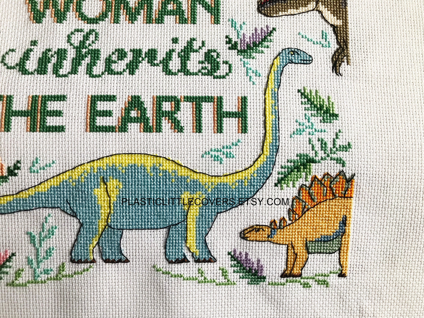 Woman Inherits the Earth - Dinosaur Cross Stitch Pattern PDF.