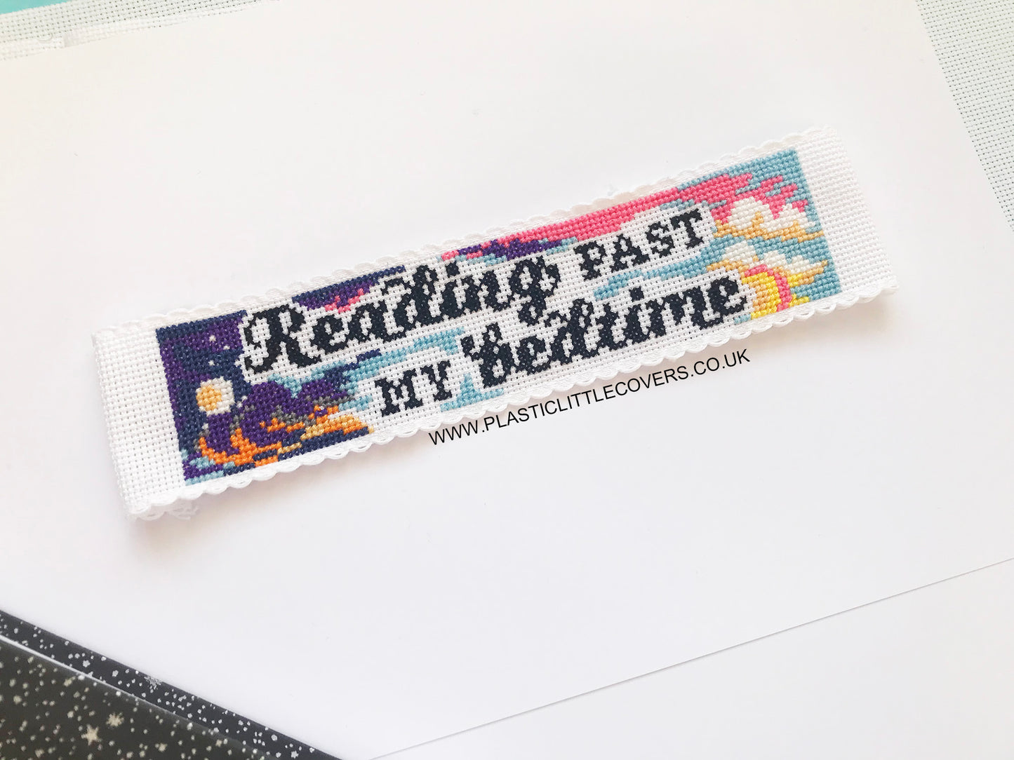 Reading Past My Bedtime. Bookmark Cross Stitch Pattern PDF.