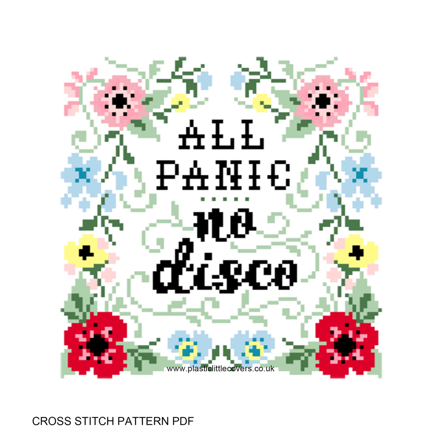 All Panic, No Disco - Cross Stitch Pattern PDF.