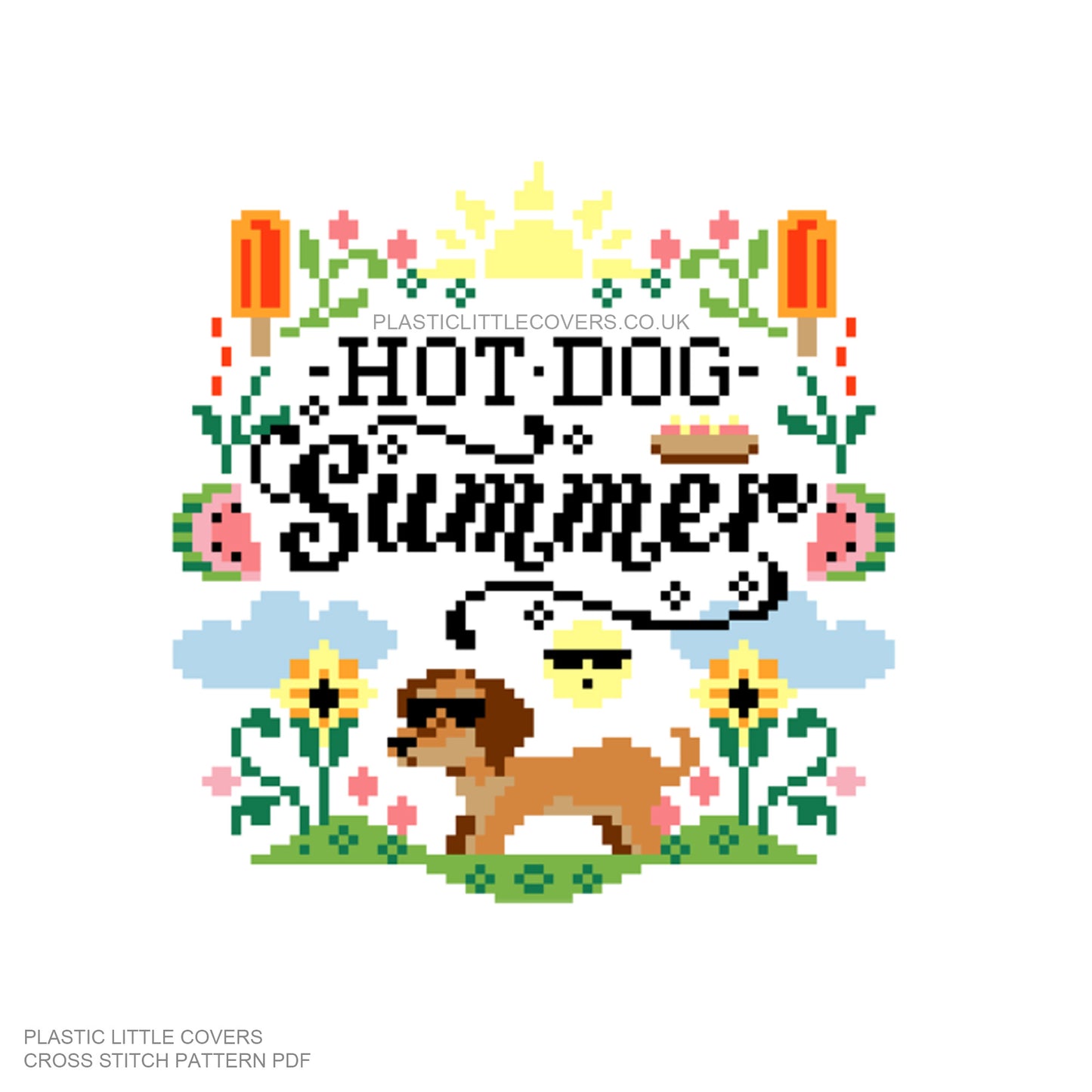 Hot Dog Summer - Cross Stitch Pattern PDF.