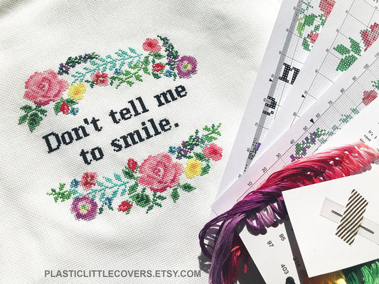 SECONDS SALE Cross Stitch Kit - Don't Tell Me To Smile