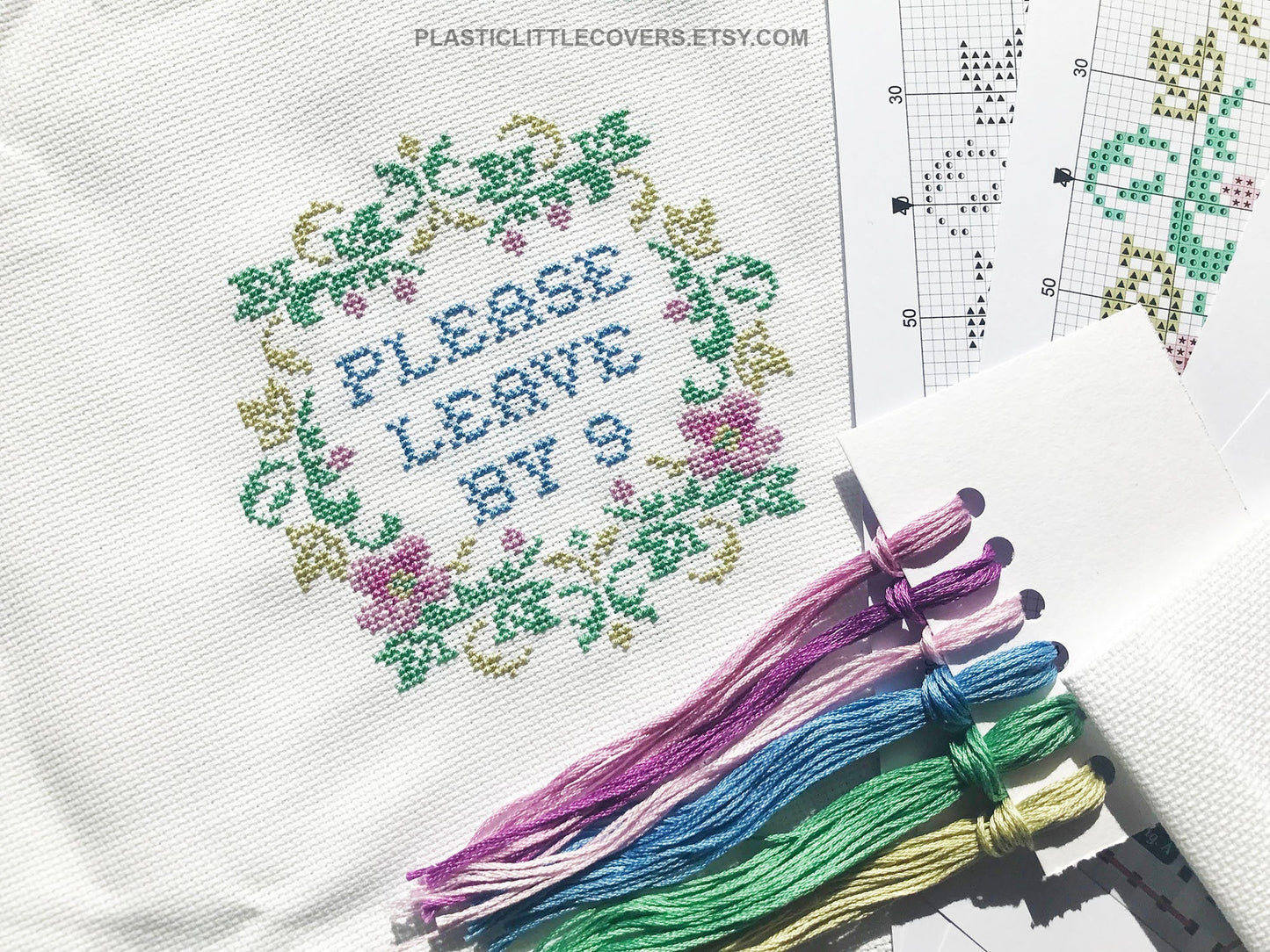 SECONDS SALE Cross Stitch Kit - Please Leave By 9.
