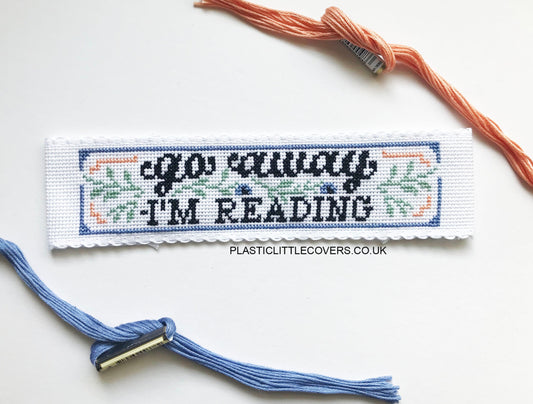 Go Away I'm Reading - Bookmark Cross Stitch Pattern PDF.