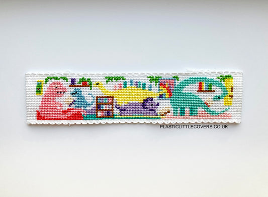 Dinosaur Library - Bookmark Cross Stitch Pattern PDF.