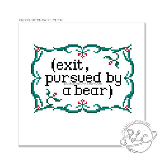 Exit, Pursued By a Bear - Cross Stitch Pattern PDF.