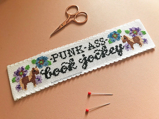 Punk Ass Book Jockey - Bookmark Cross Stitch Pattern PDF.