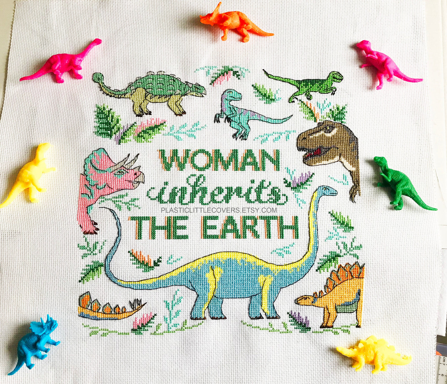 Woman Inherits the Earth - Dinosaur Cross Stitch Pattern PDF.