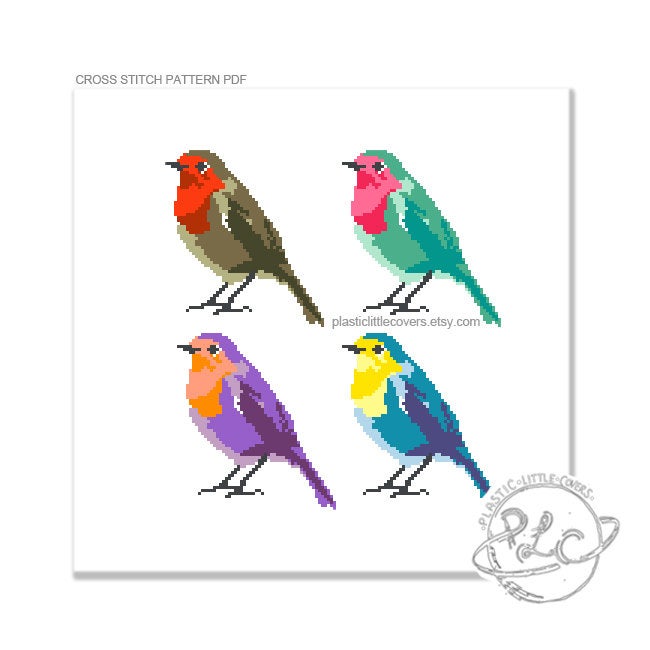 Pop Art Robins - Cross Stitch Pattern PDF.