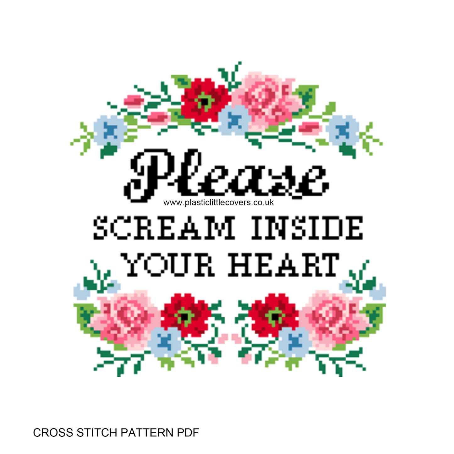 Please Scream Inside Your Heart - Cross Stitch Pattern PDF.